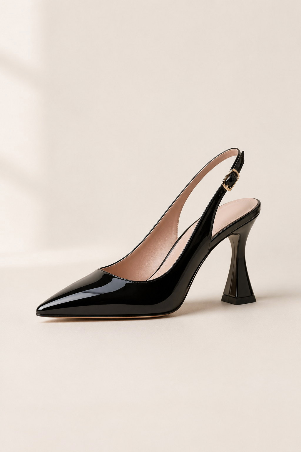 Mira 70 — black patent-leather slingback with a 70mm heel