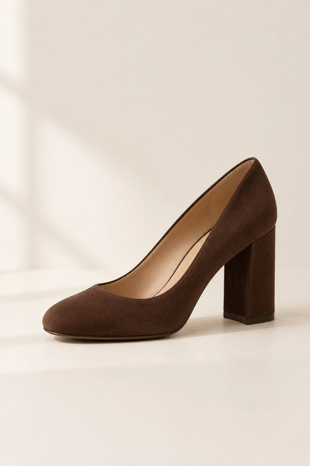Noor 70 — cocoa suede pump with a 70mm block heel