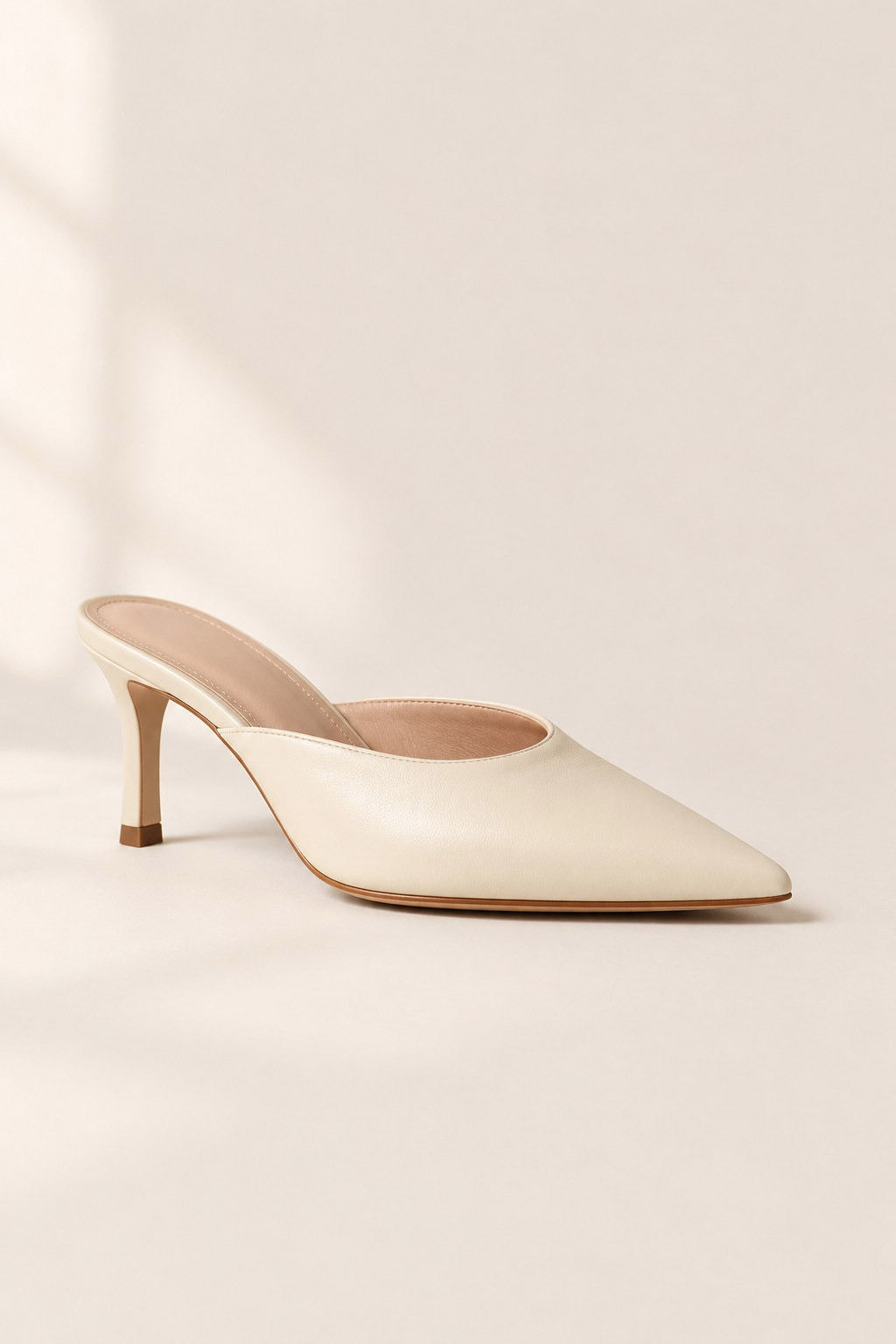 Ines 50 — cream leather backless mule with a 50mm heel