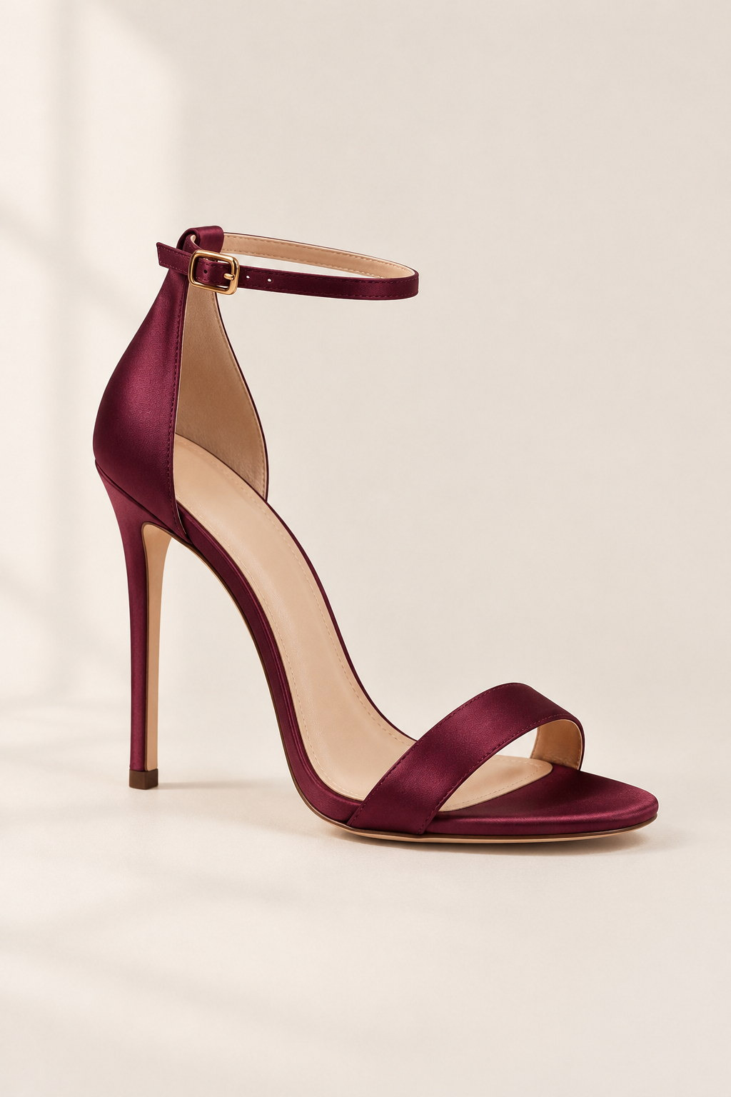 Lia 90 — burgundy satin sandal with a 90mm stiletto heel